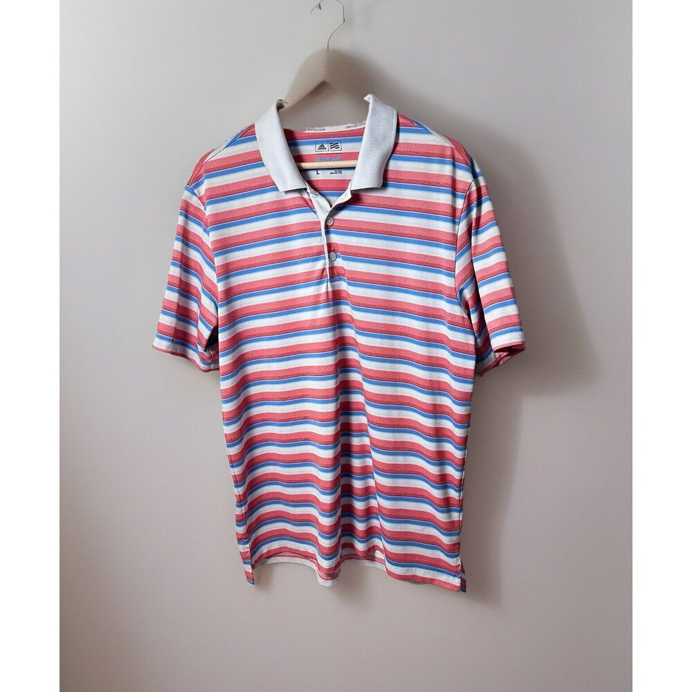 Adidas Polo Mens Large Striped Climacool Polyester Lightweight Golf Outdoors